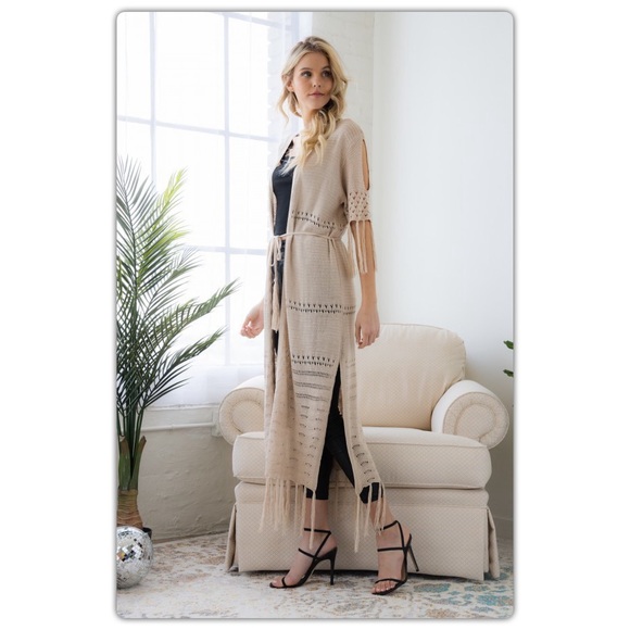 Long Fringe Duster Kimono in Natural - Picture 7 of 7